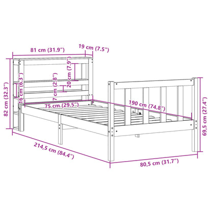 Bedframe zonder matras massief grenenhout 75x190 cm