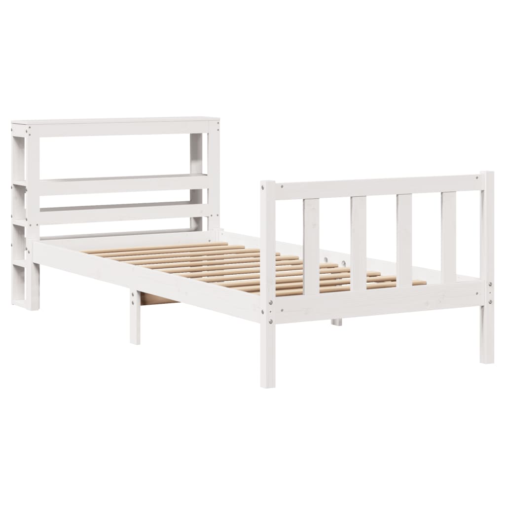 Bedframe zonder matras massief grenenhout wit 75x190 cm