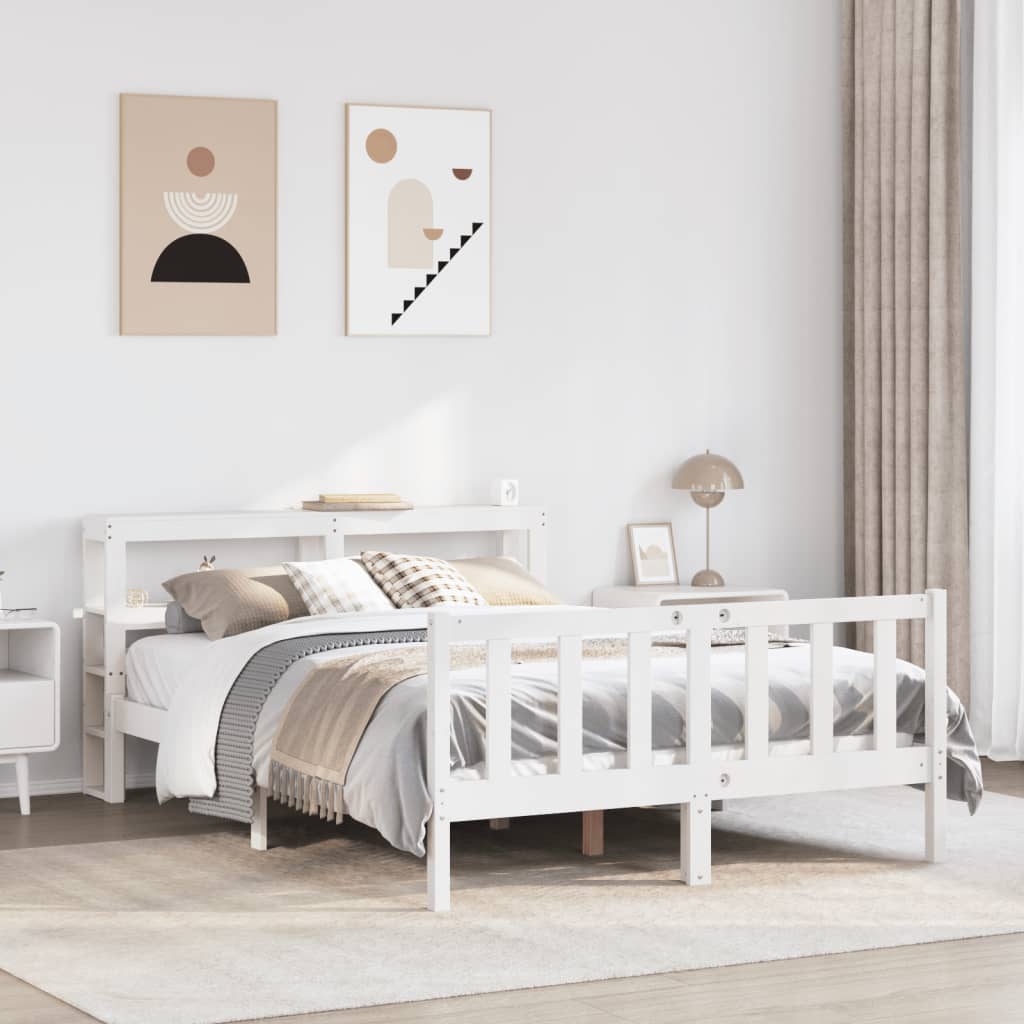 Bedframe zonder matras massief grenenhout wit 150x200 cm