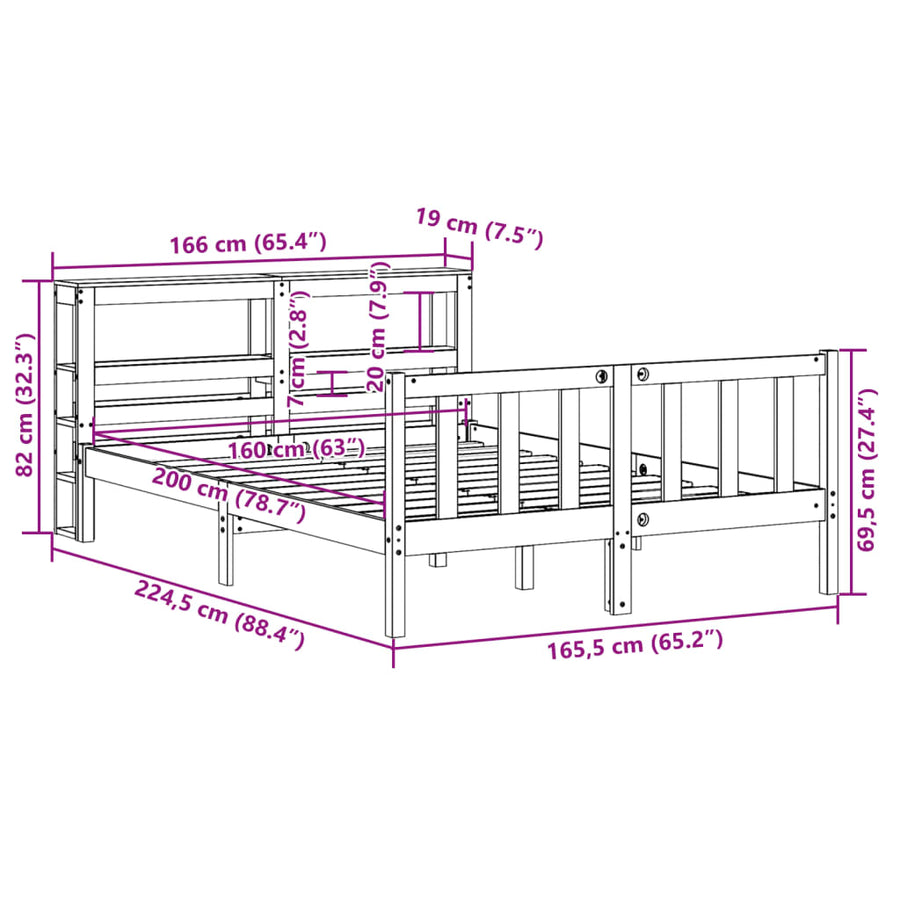 Bedframe zonder matras massief grenenhout 160x200 cm