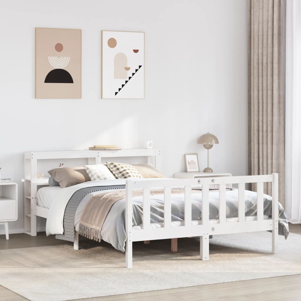 Bedframe zonder matras massief grenenhout wit 160x200 cm