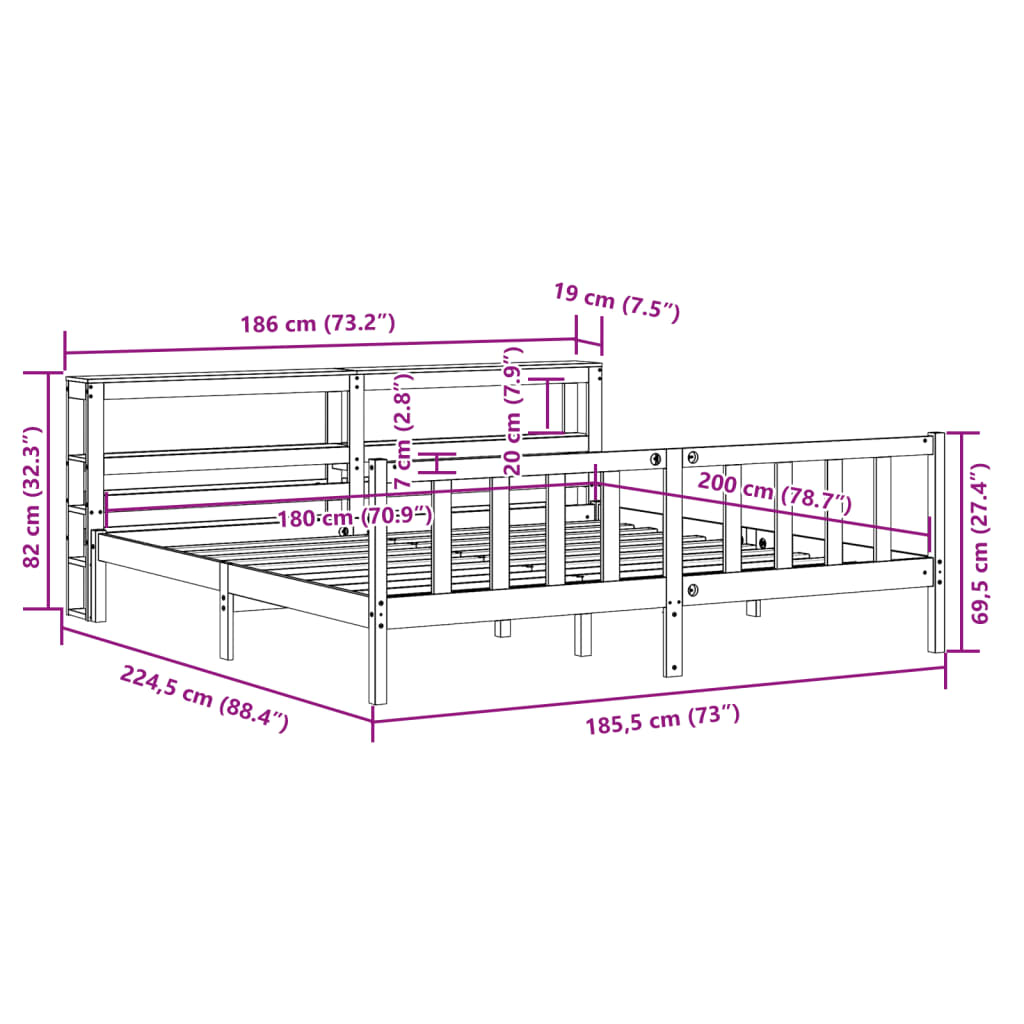 Bedframe zonder matras massief grenenhout 180x200 cm
