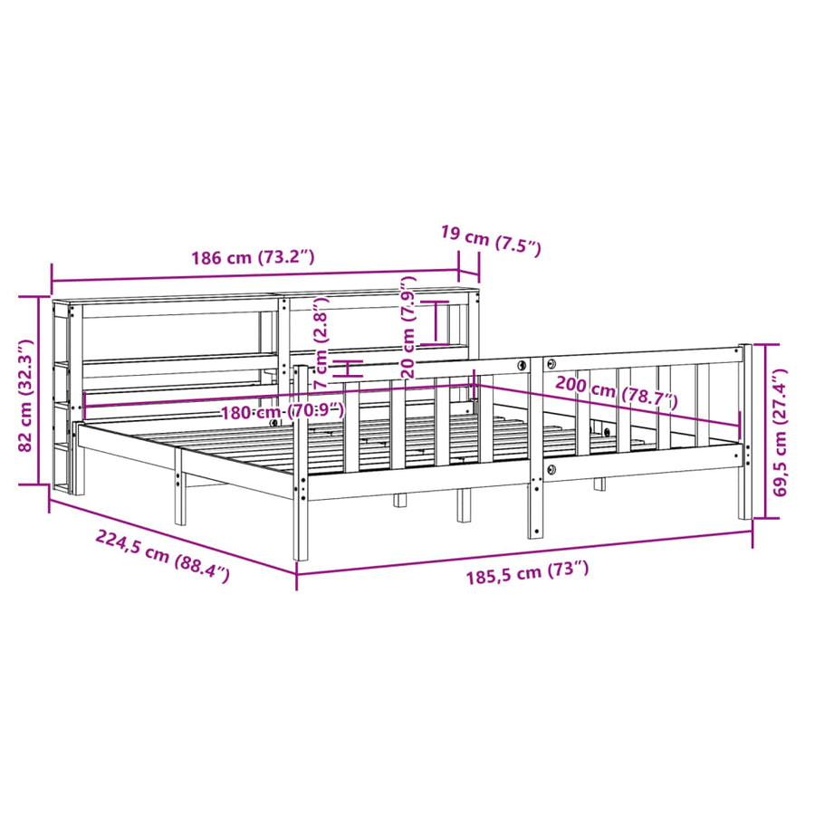 Bedframe zonder matras massief grenenhout 180x200 cm