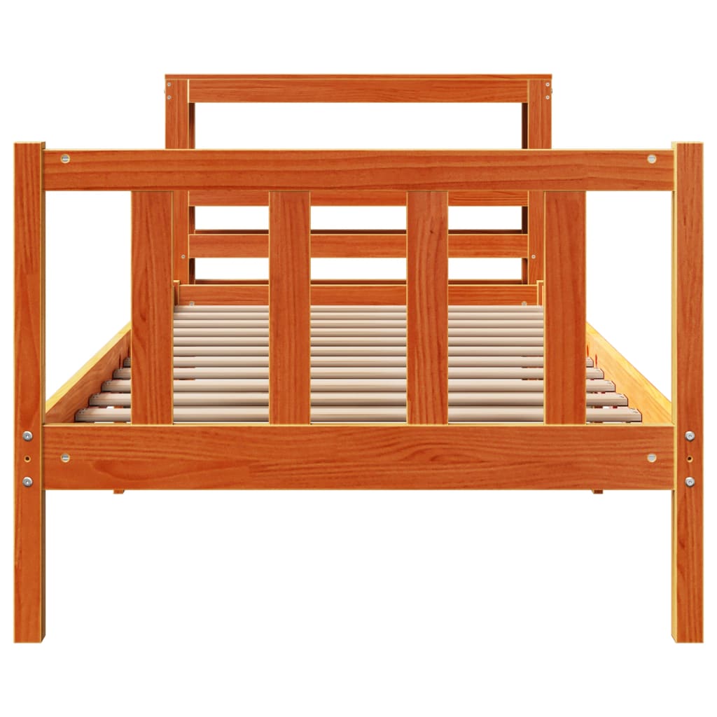 Bedframe met hoofdbord massief grenenhout wasbruin 75x190 cm