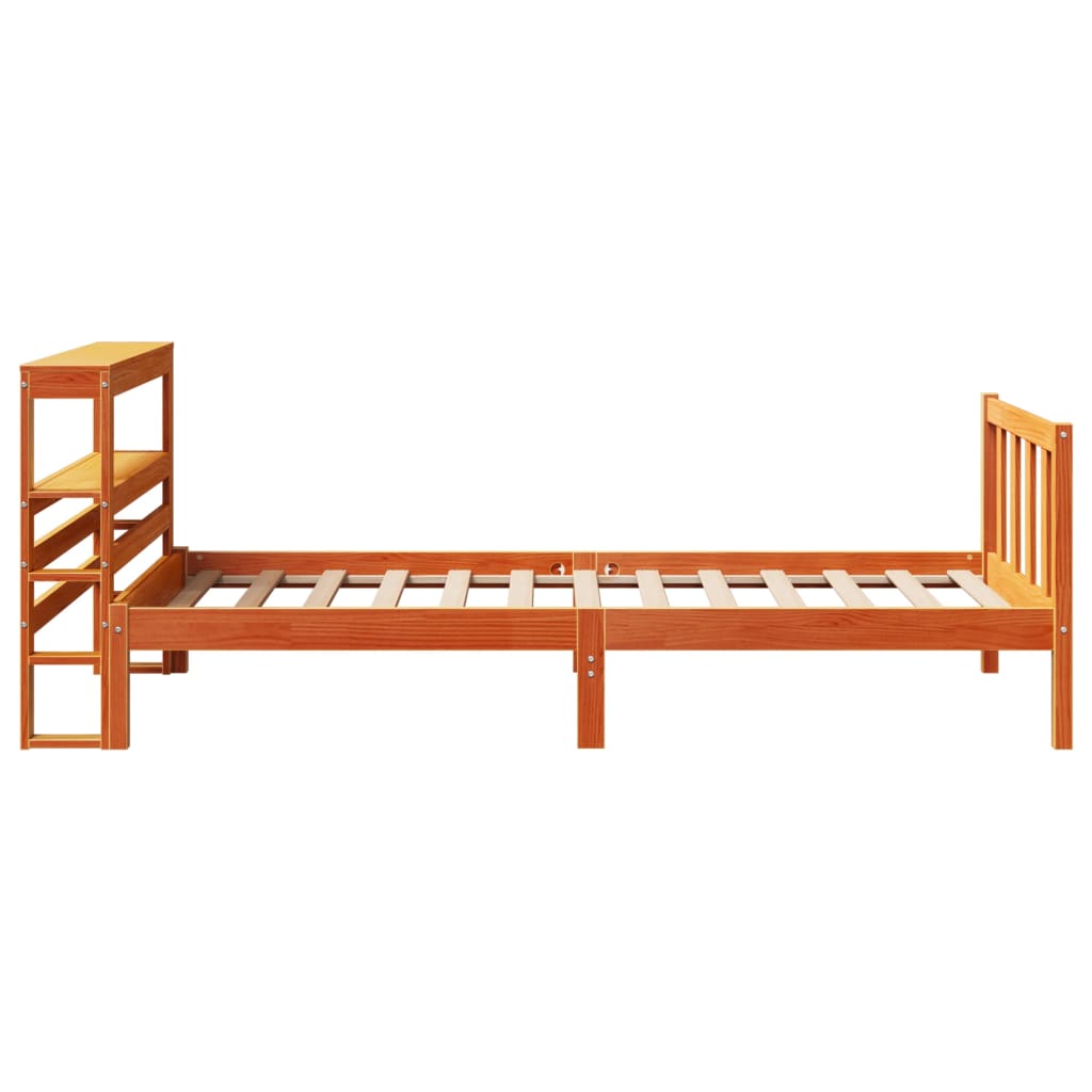 Bedframe met hoofdbord massief grenenhout wasbruin 75x190 cm