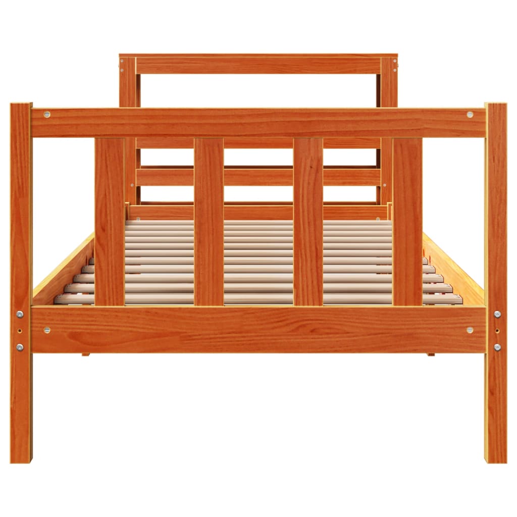 Bedframe met hoofdbord massief grenenhout wasbruin 90x190 cm