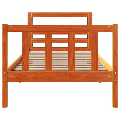 Bedframe met hoofdbord massief grenenhout wasbruin 90x190 cm