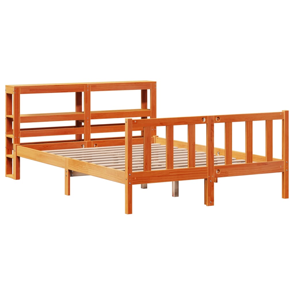 Bedframe met hoofdbord massief grenenhout wasbruin 135x190 cm