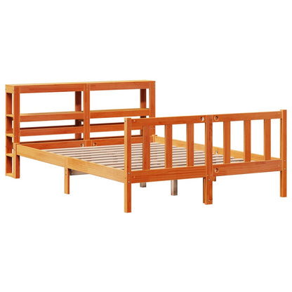 Bedframe met hoofdbord massief grenenhout wasbruin 135x190 cm
