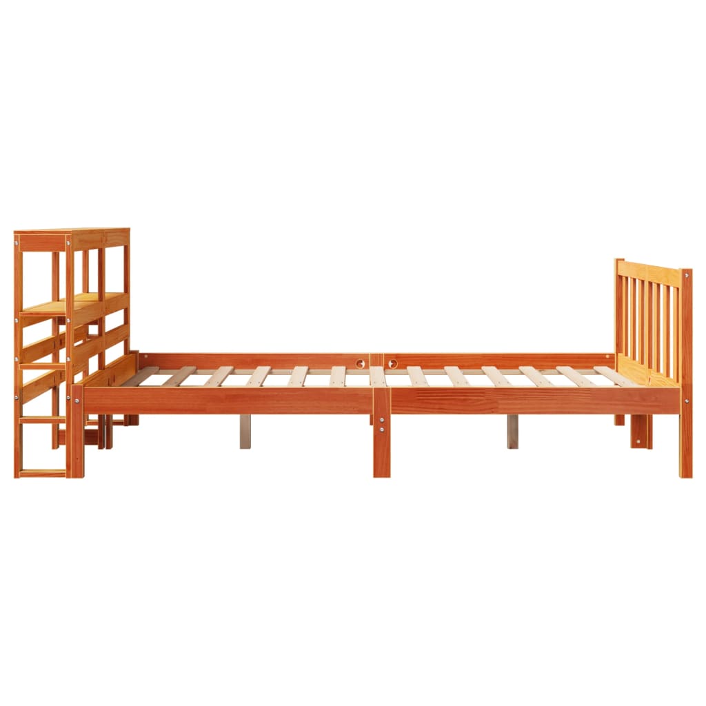 Bedframe met hoofdbord massief grenenhout wasbruin 135x190 cm