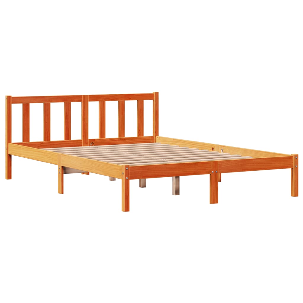 Bedframe met hoofdbord massief grenenhout wasbruin 135x190 cm