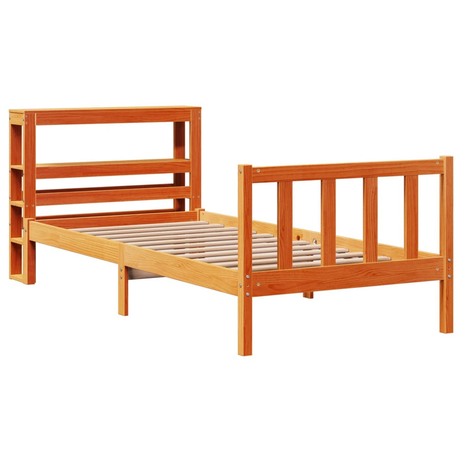 Bedframe met hoofdbord massief grenenhout wasbruin 100x200 cm