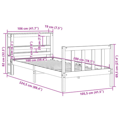 Bedframe met hoofdbord massief grenenhout wasbruin 100x200 cm