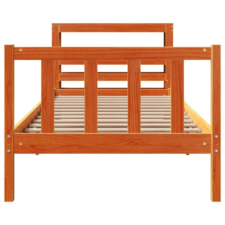 Bedframe met hoofdbord massief grenenhout wasbruin 100x200 cm