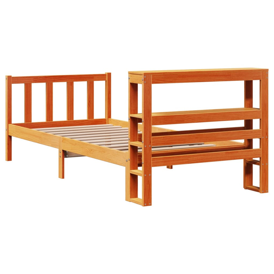 Bedframe met hoofdbord massief grenenhout wasbruin 100x200 cm