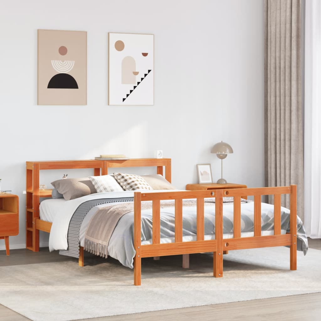 Bedframe met hoofdbord massief grenenhout wasbruin 120x200 cm
