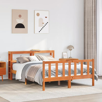 Bedframe met hoofdbord massief grenenhout wasbruin 120x200 cm