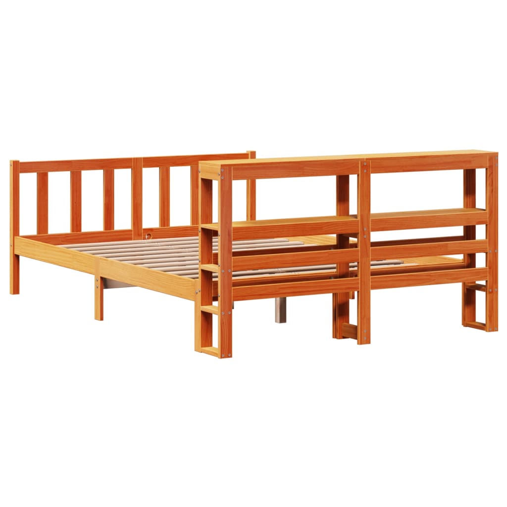 Bedframe met hoofdbord grenenhout wasbruin 140x200 cm