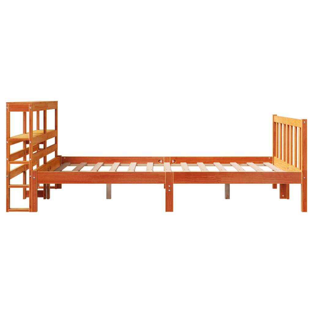 Bedframe met hoofdbord massief grenenhout wasbruin 150x200 cm