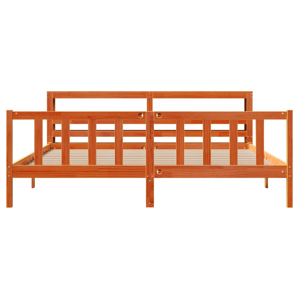 Bedframe met hoofdbord massief grenenhout wasbruin 180x200 cm