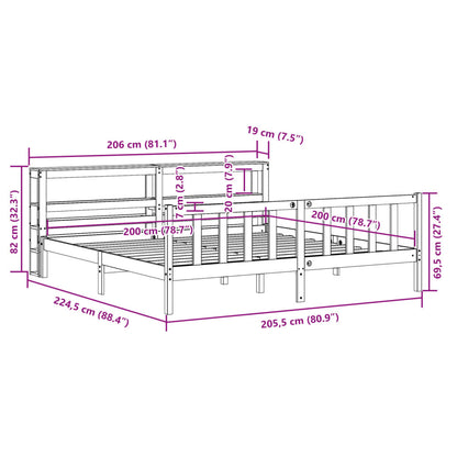 Bedframe met hoofdbord massief grenenhout wasbruin 200x200 cm