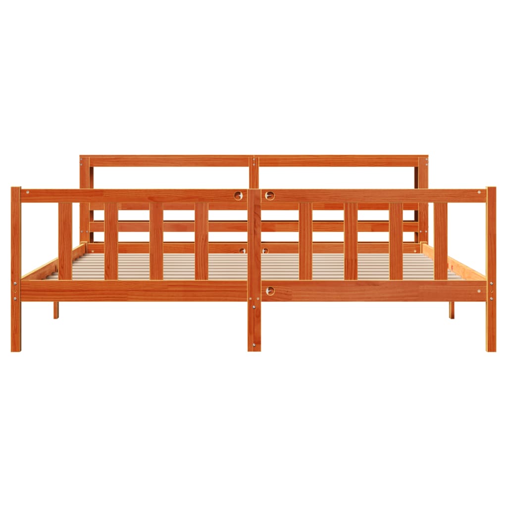Bedframe met hoofdbord massief grenenhout wasbruin 200x200 cm