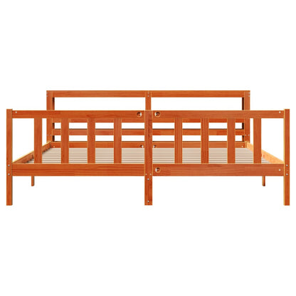 Bedframe met hoofdbord massief grenenhout wasbruin 200x200 cm