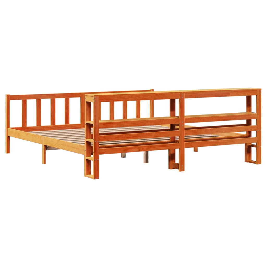 Bedframe met hoofdbord massief grenenhout wasbruin 200x200 cm