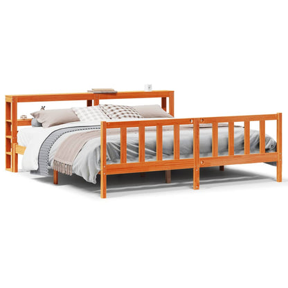 Bedframe met hoofdbord massief grenenhout wasbruin 200x200 cm