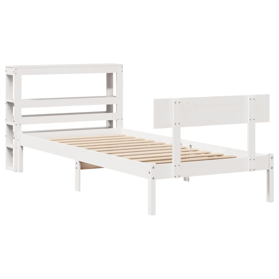 Bedframe zonder matras massief grenenhout wit 75x190 cm