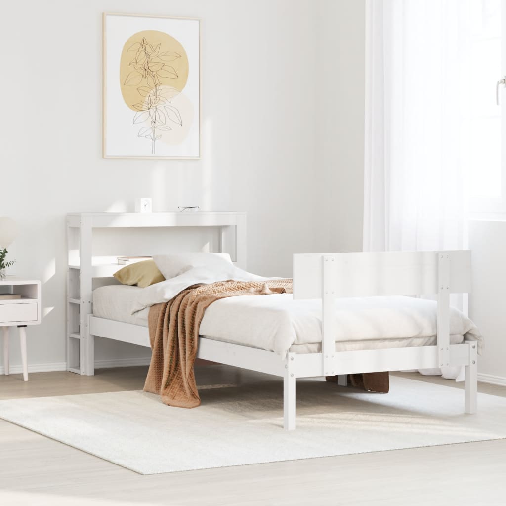 Bedframe zonder matras massief grenenhout wit 75x190 cm