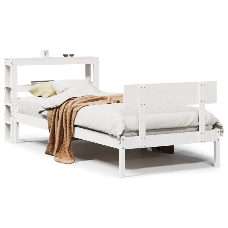 Bedframe zonder matras massief grenenhout wit 75x190 cm