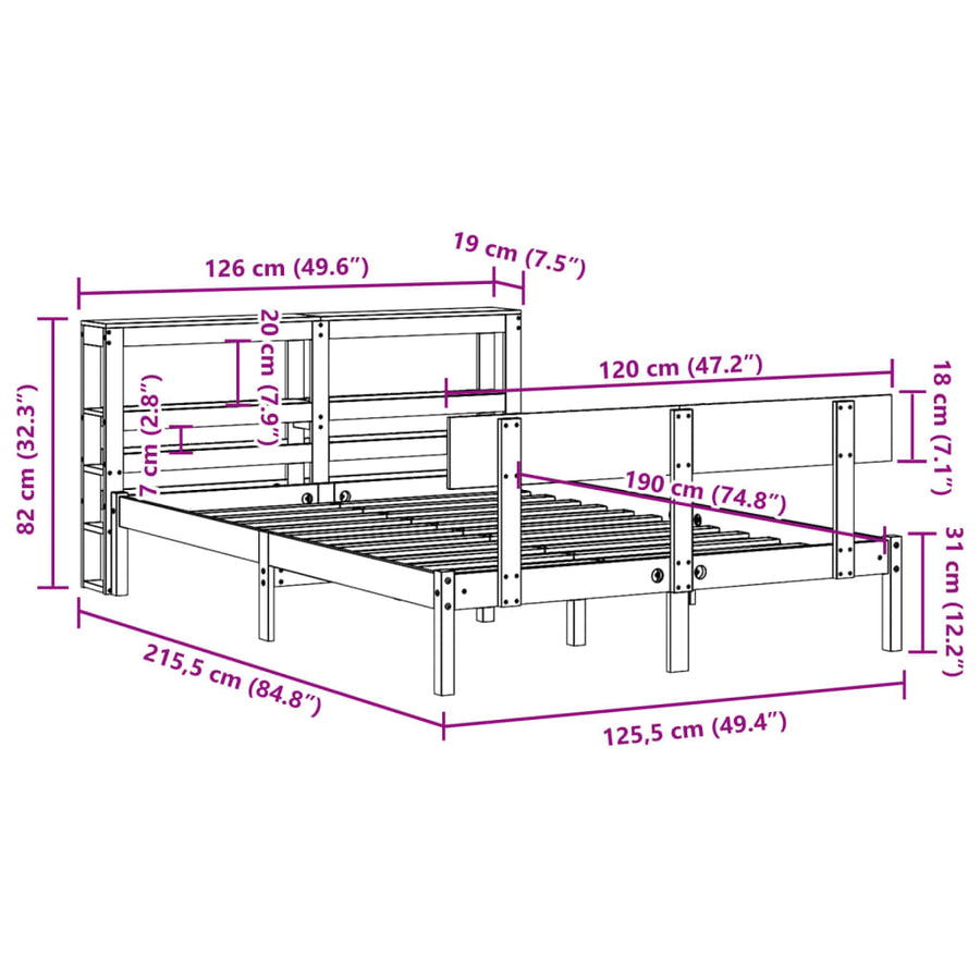 Bedframe zonder matras massief grenenhout 120x190 cm