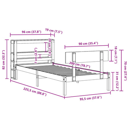 Bedframe zonder matras massief grenenhout 90x200 cm