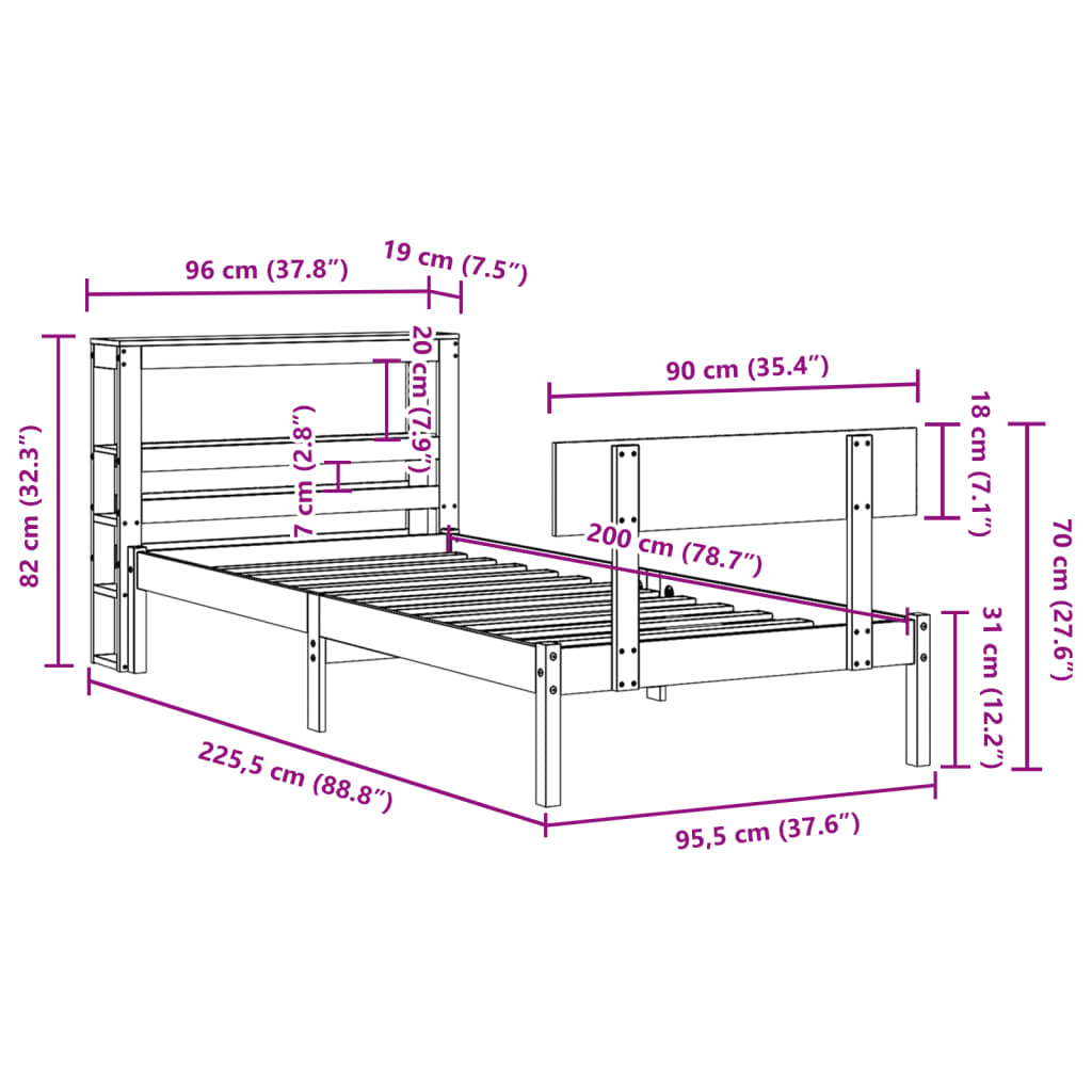 Bedframe Zonder Matras Massief Grenenhout 90 x 200 cm Wit