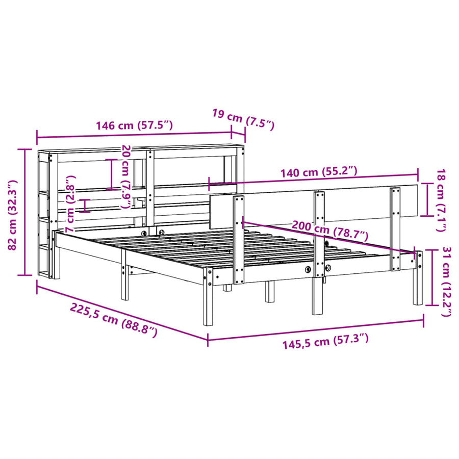 Bedframe zonder matras massief grenenhout 140x200 cm