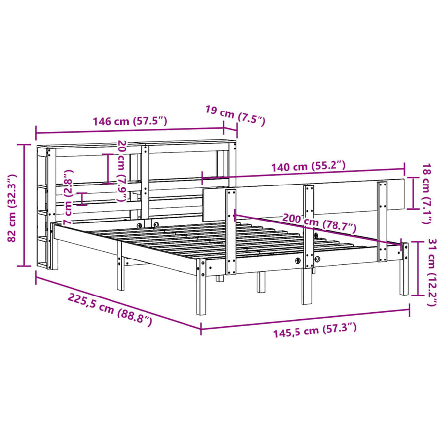 Bedframe zonder matras massief grenenhout wit 140x200 cm