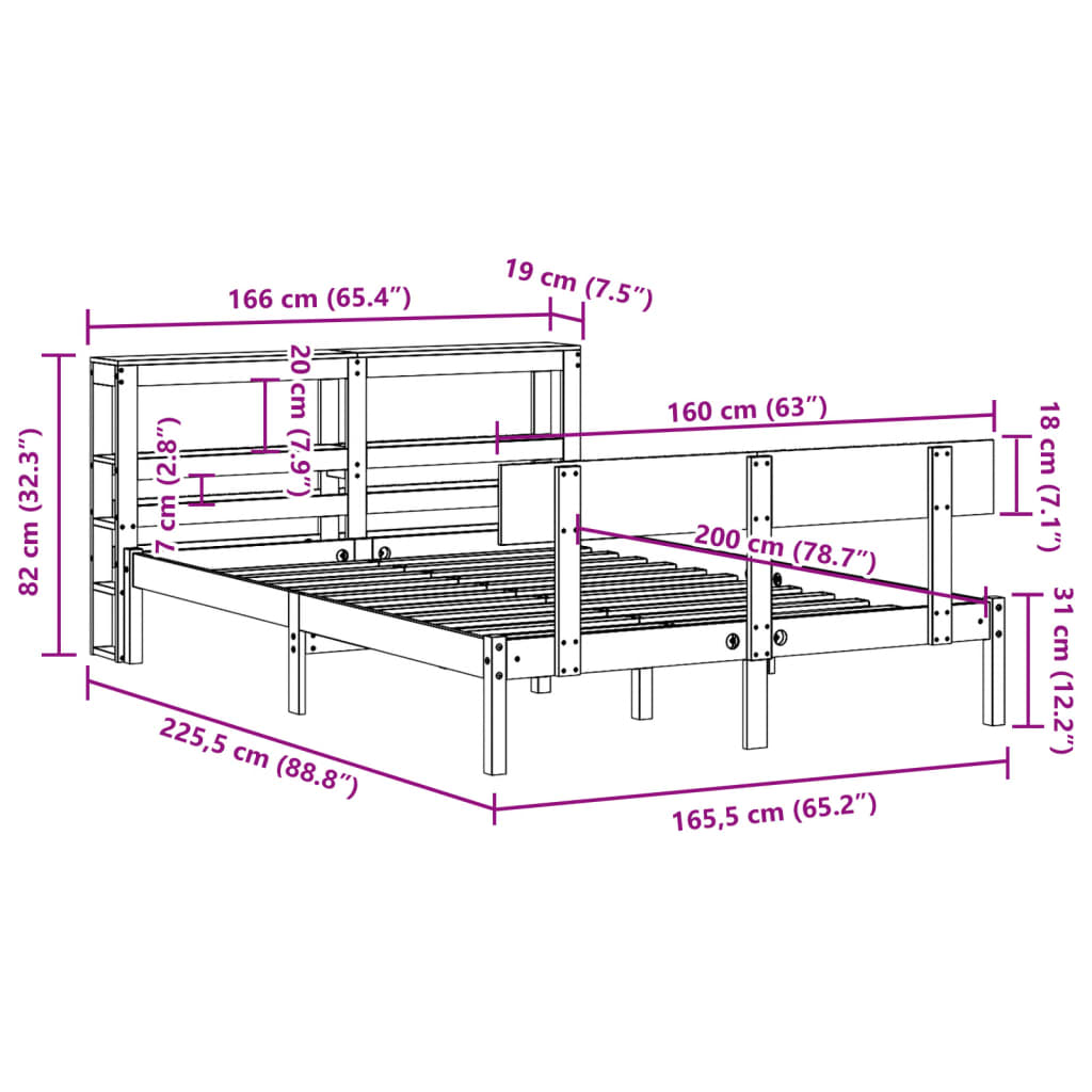 Bedframe zonder matras massief grenenhout 160x200 cm