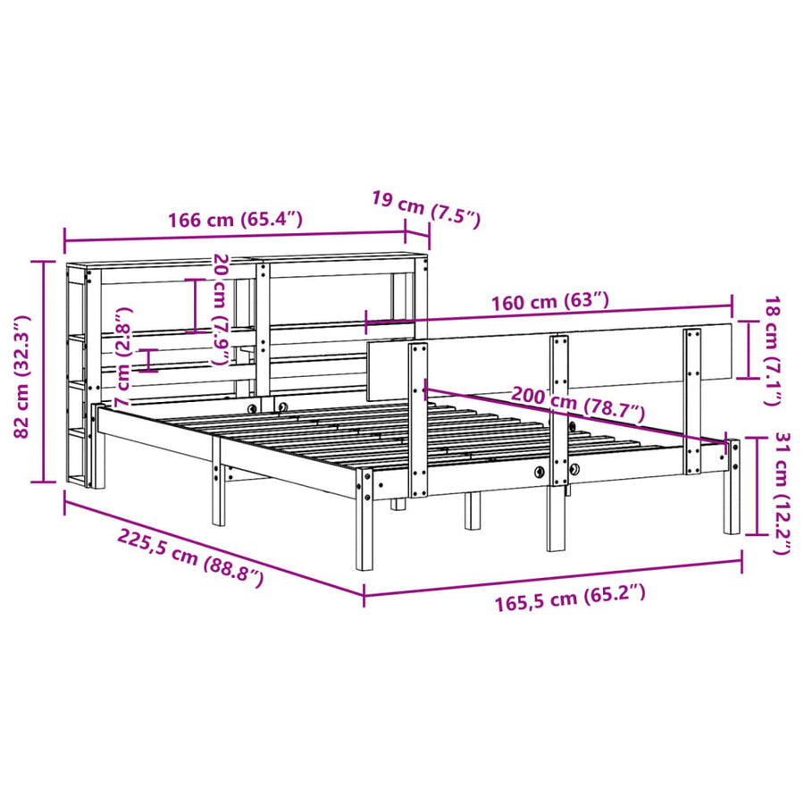 Bedframe zonder matras massief grenenhout 160x200 cm