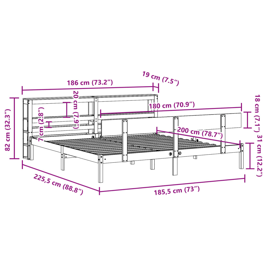 Bedframe zonder matras massief grenenhout 180x200 cm