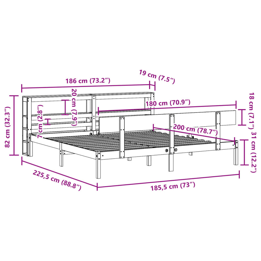 Bedframe zonder matras massief grenenhout 180x200 cm