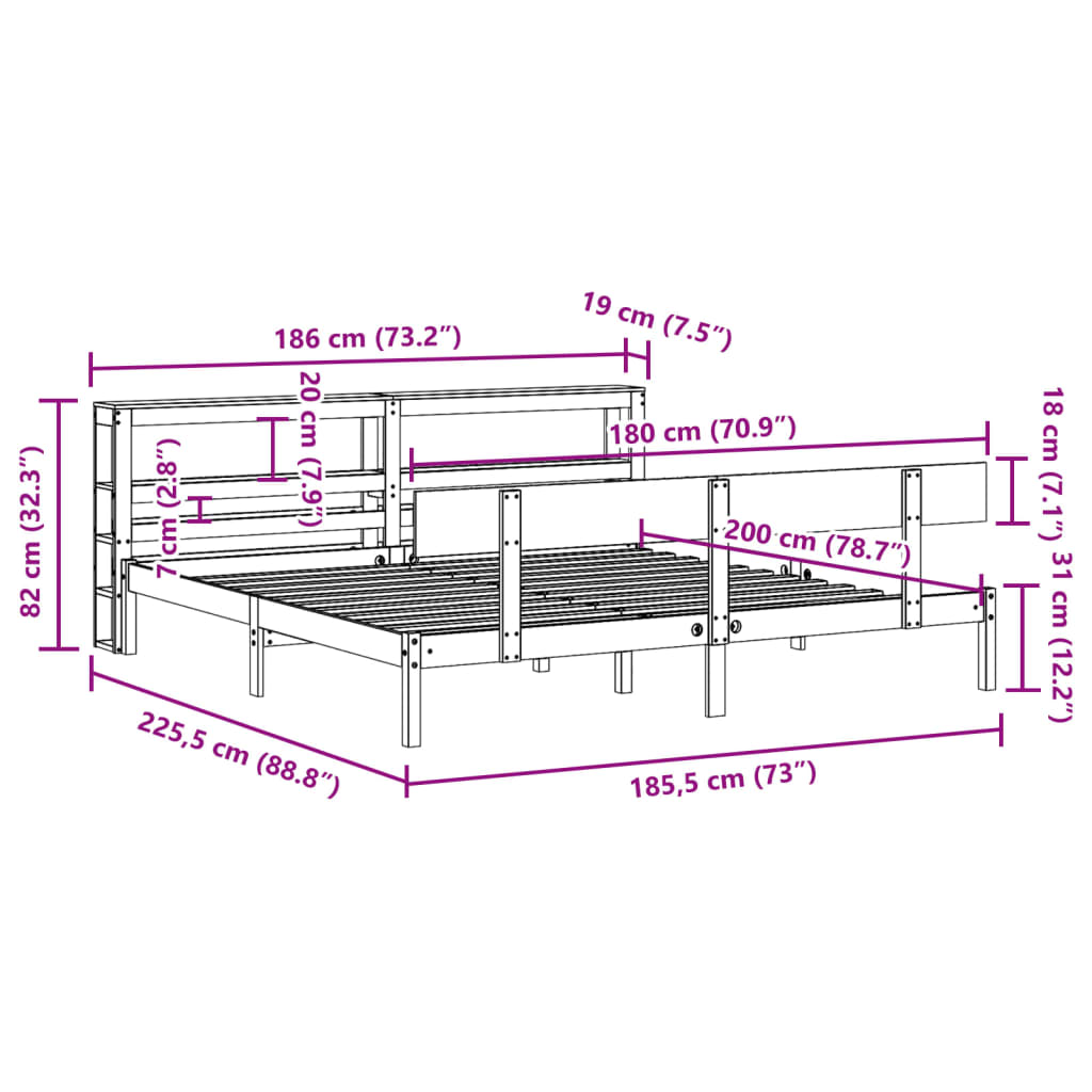 Bedframe zonder matras massief grenenhout wit 180x200 cm