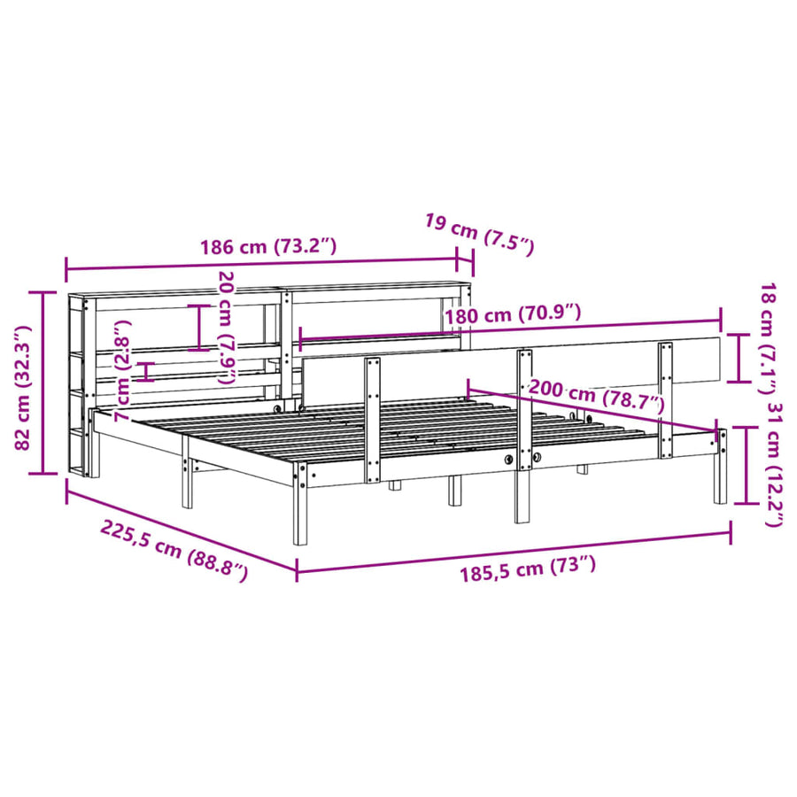 Bedframe zonder matras massief grenenhout wit 180x200 cm