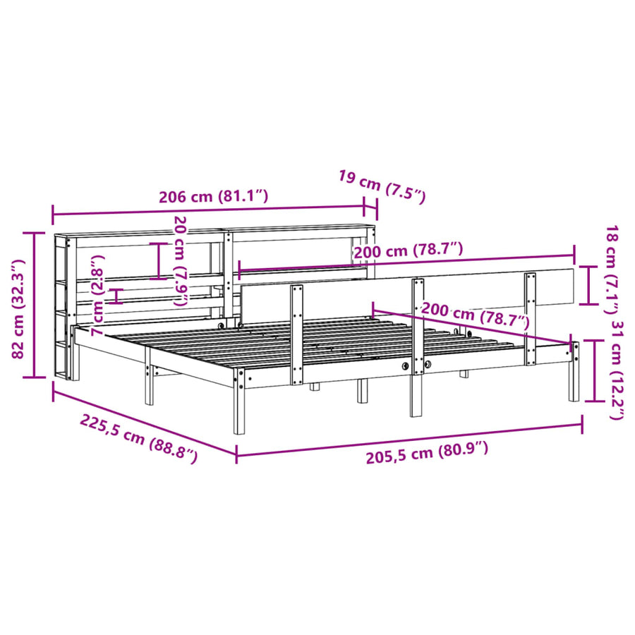 Bedframe Zonder Matras Massief Grenenhout 200 x 200 cm Naturel