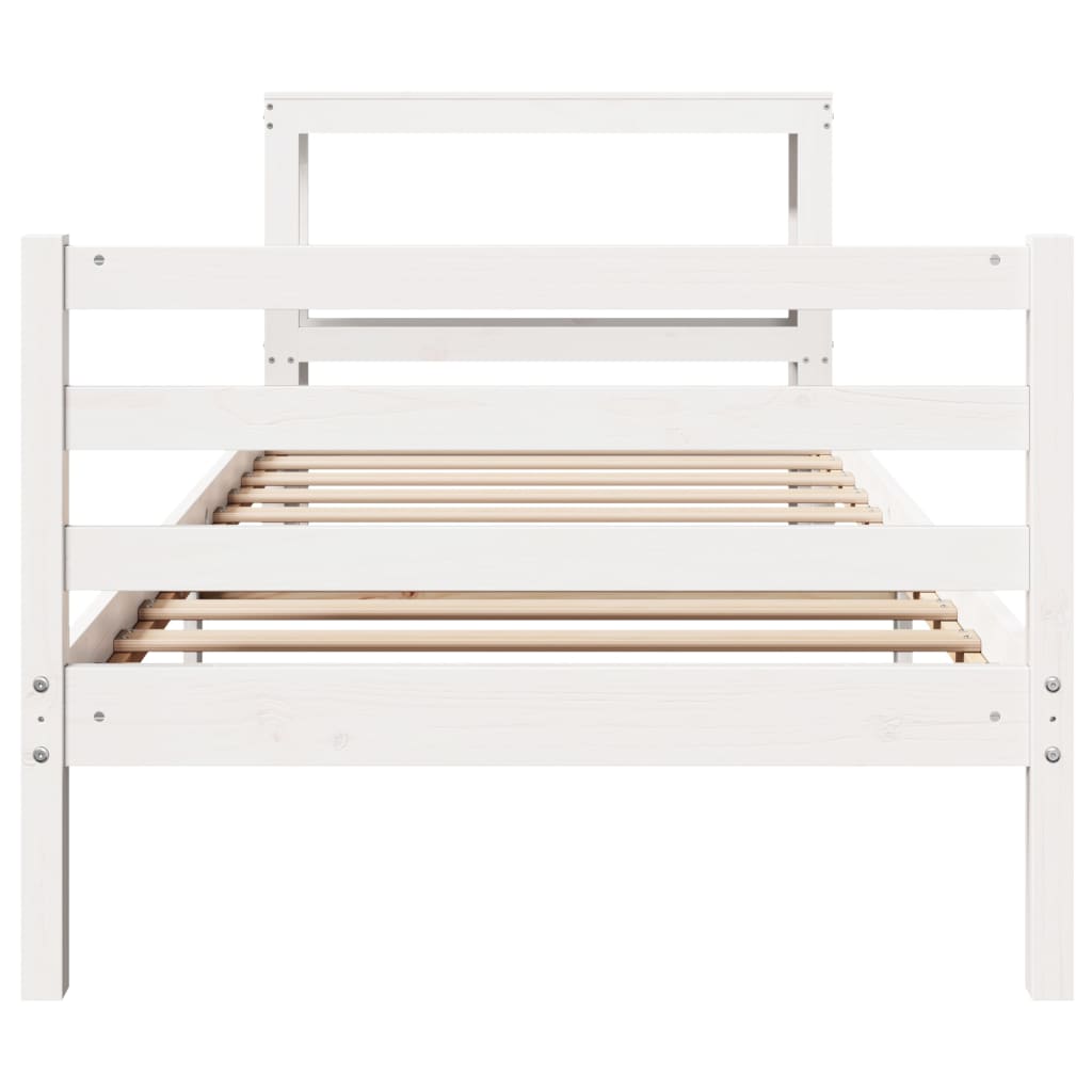 Bedframe zonder matras massief grenenhout wit 75x190 cm