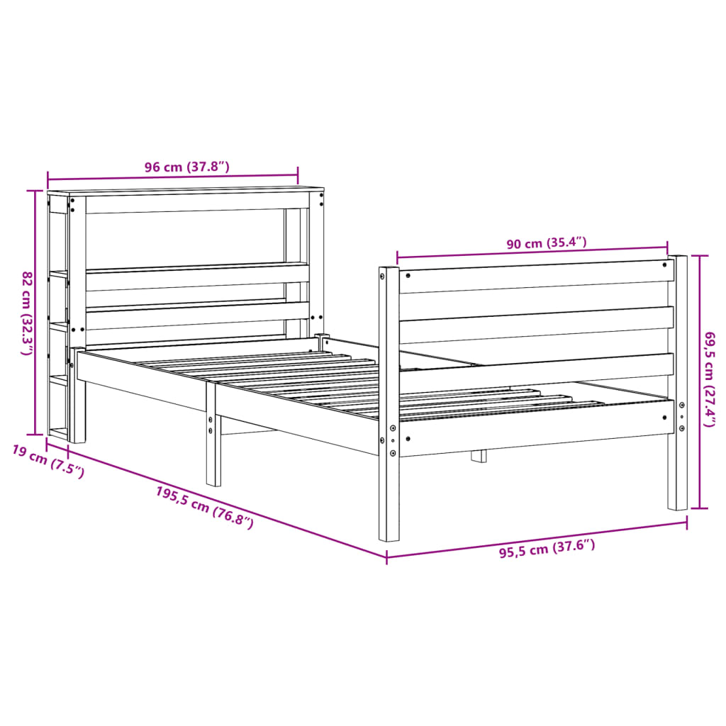 Bedframe zonder matras massief grenenhout 90x190 cm