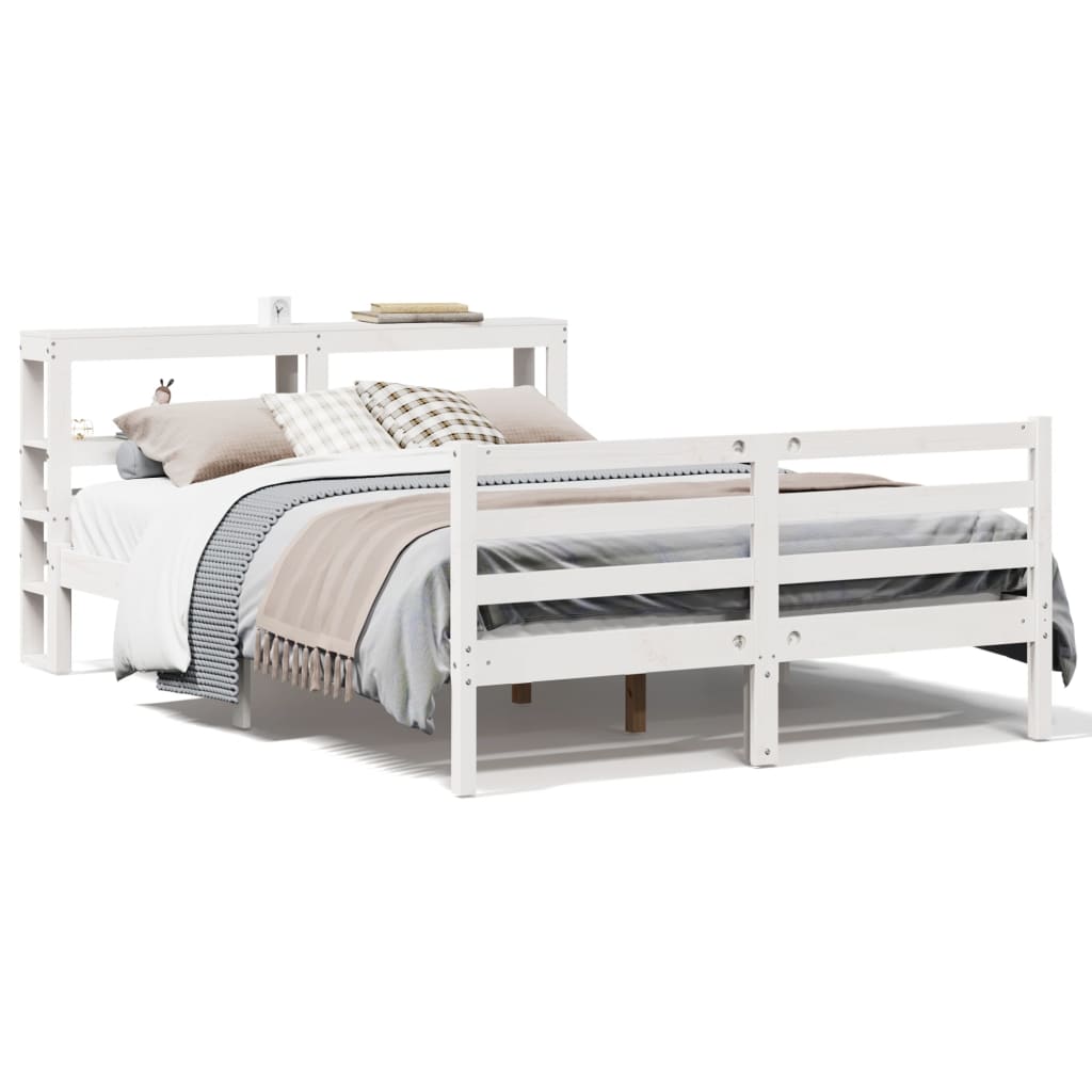 Bedframe zonder matras massief grenenhout wit 140x190 cm