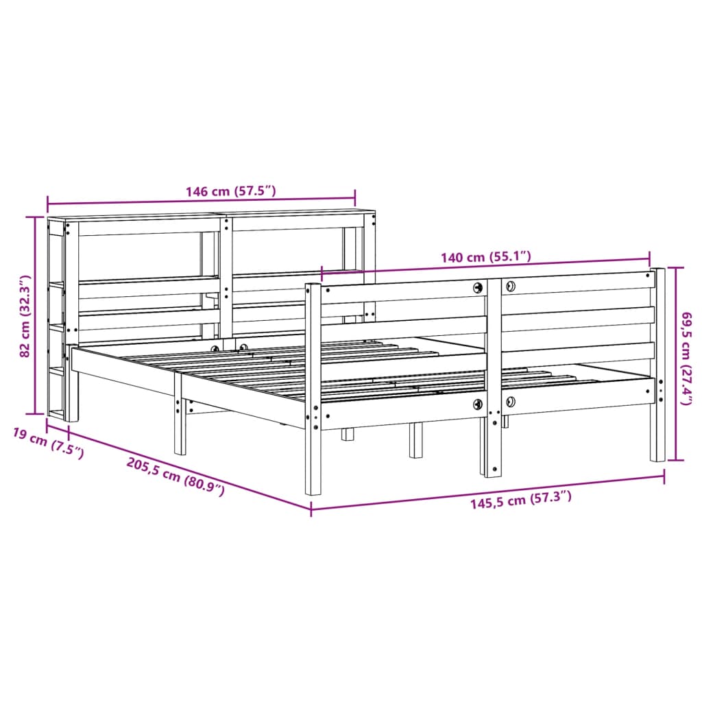 Bedframe zonder matras massief grenenhout 140x200 cm