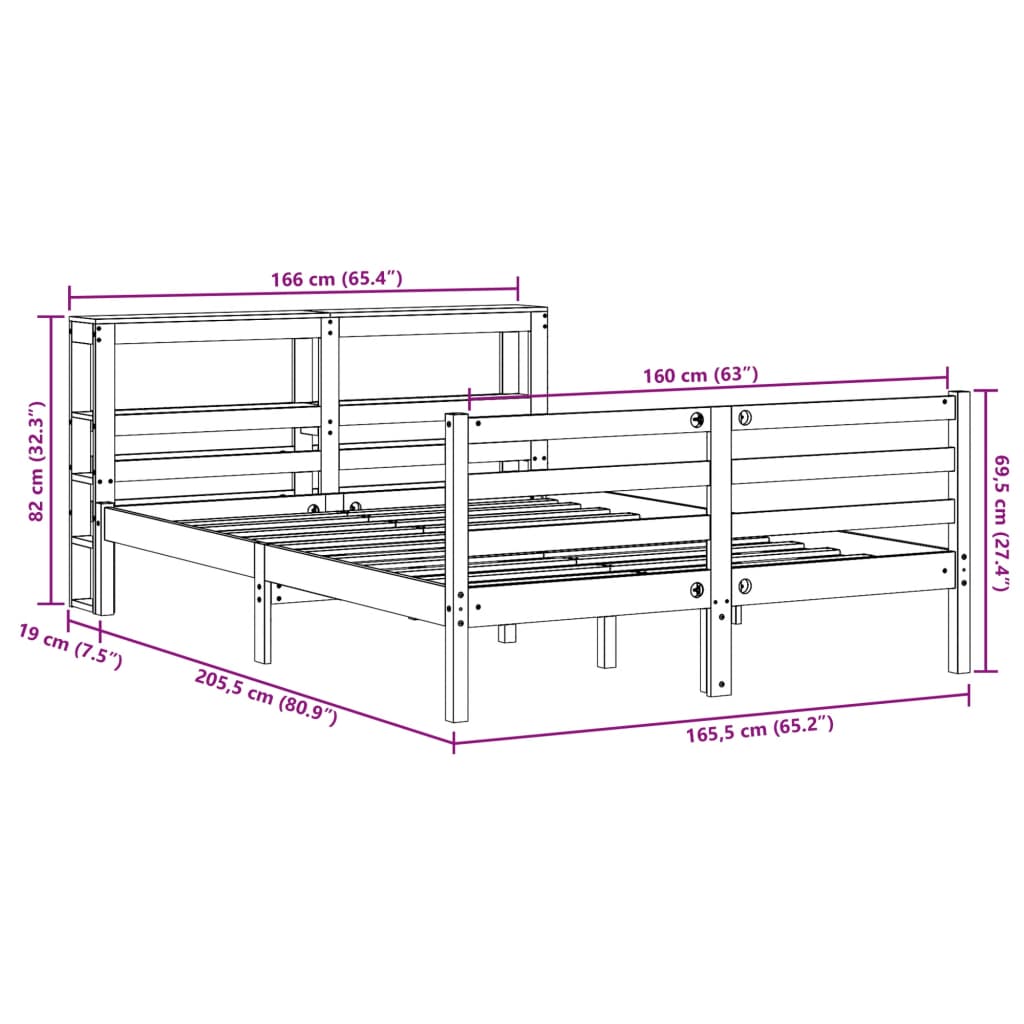 Bedframe zonder matras massief grenenhout 160x200 cm