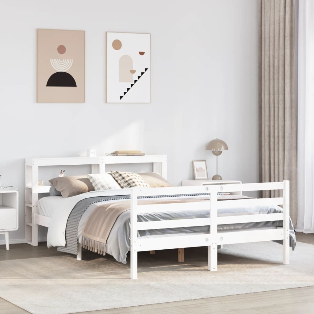 Bedframe zonder matras massief grenenhout wit 160x200 cm
